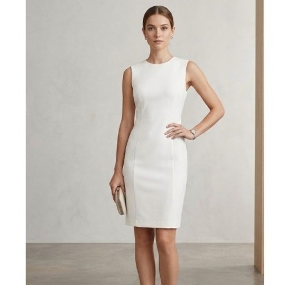 Express Womens Ivory Sleeveless Sheath Dress Exposed Back Zip Size M Cream